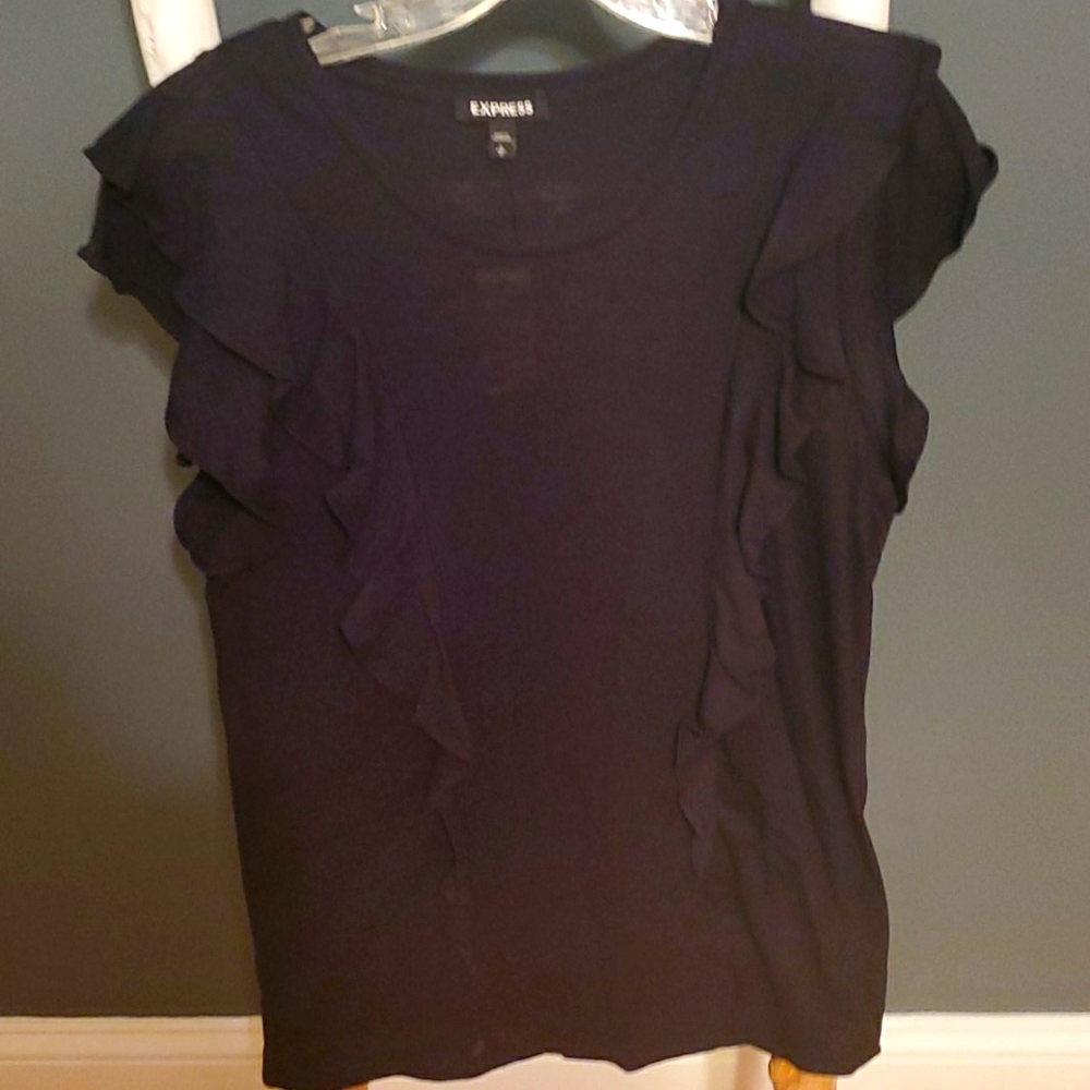 Express black ruffle-sleeve top. Ruffles Down The Front. NWT. Small & Medium